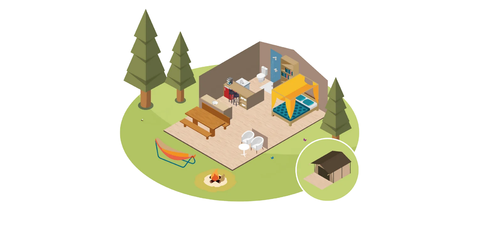 Plattegrond Cozy Lodge 2-4P + Teeny Lodge